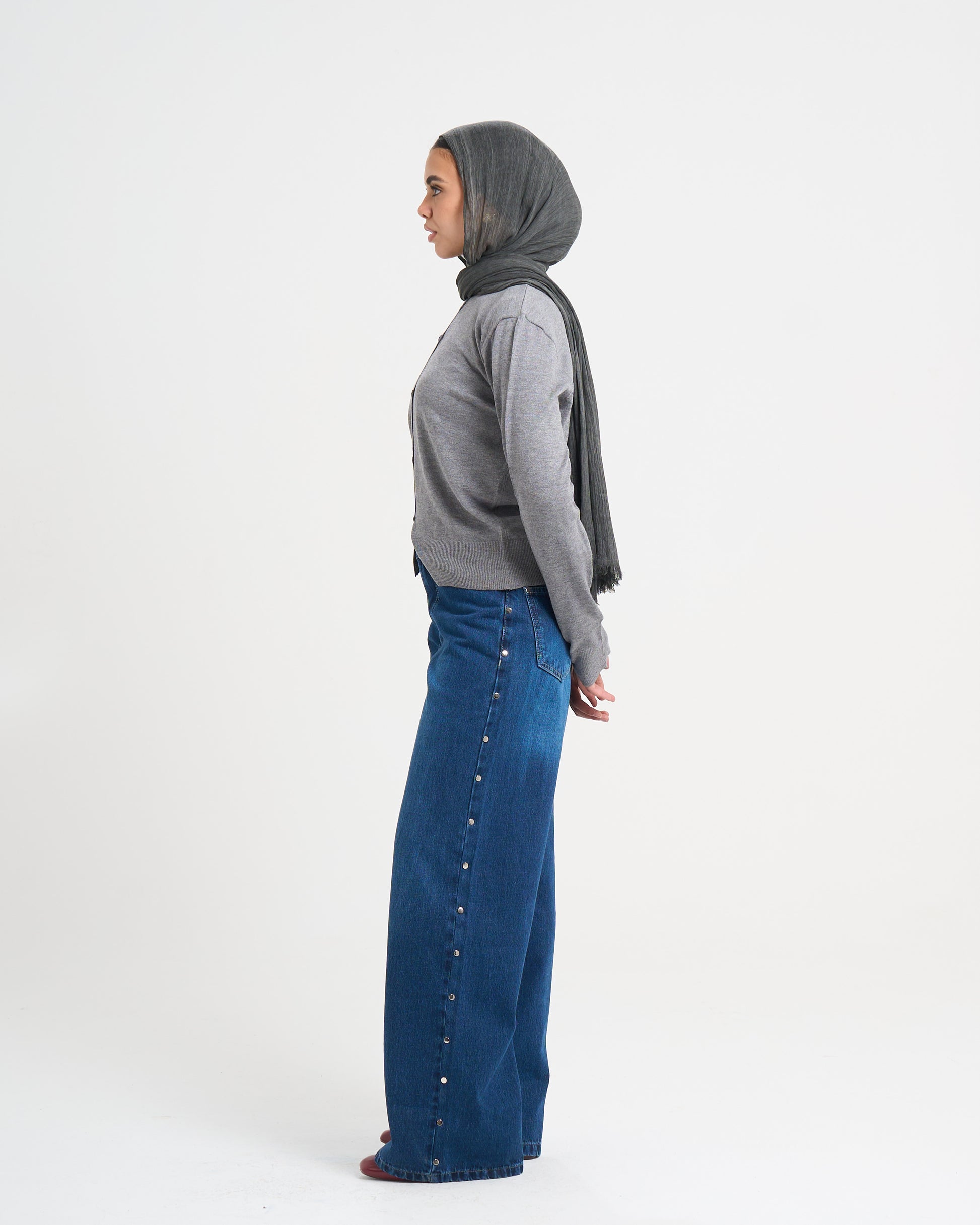 The Studded Denim Pants - Dark Blue