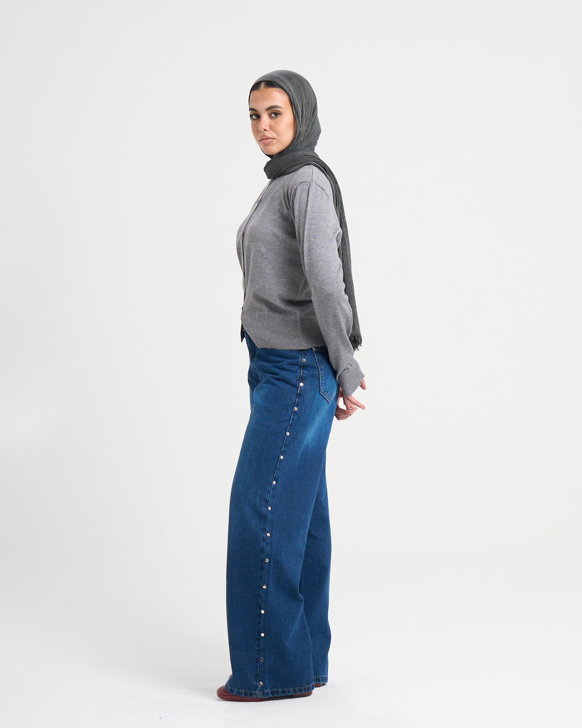 The Studded Denim Pants - Dark Blue