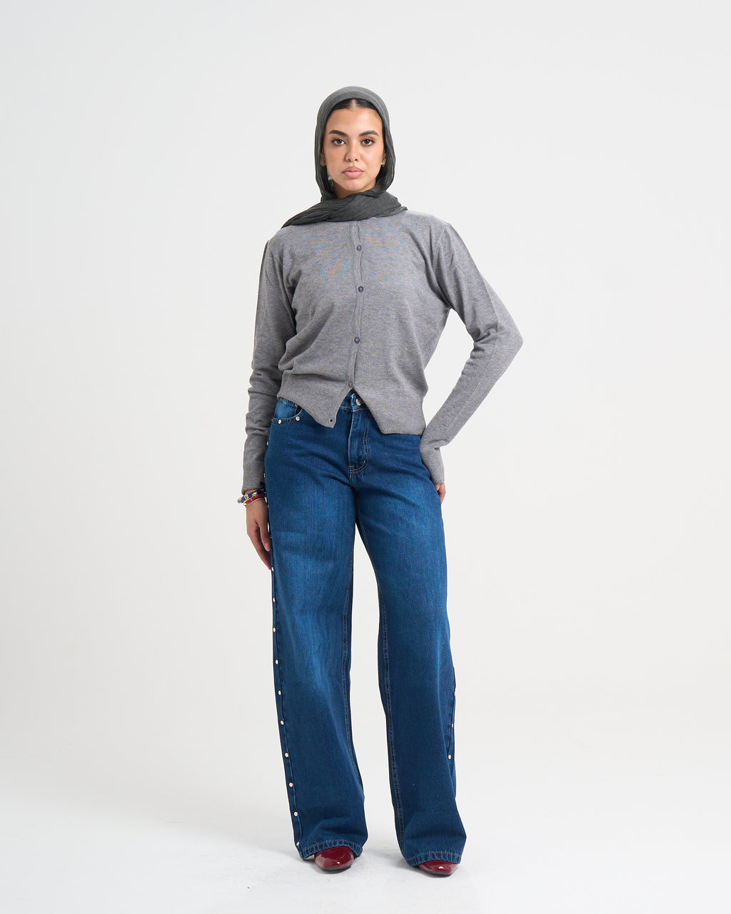 The Studded Denim Pants - Dark Blue