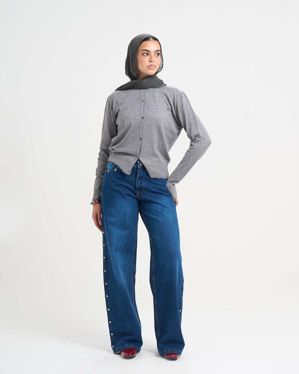 The Studded Denim Pants - Dark Blue