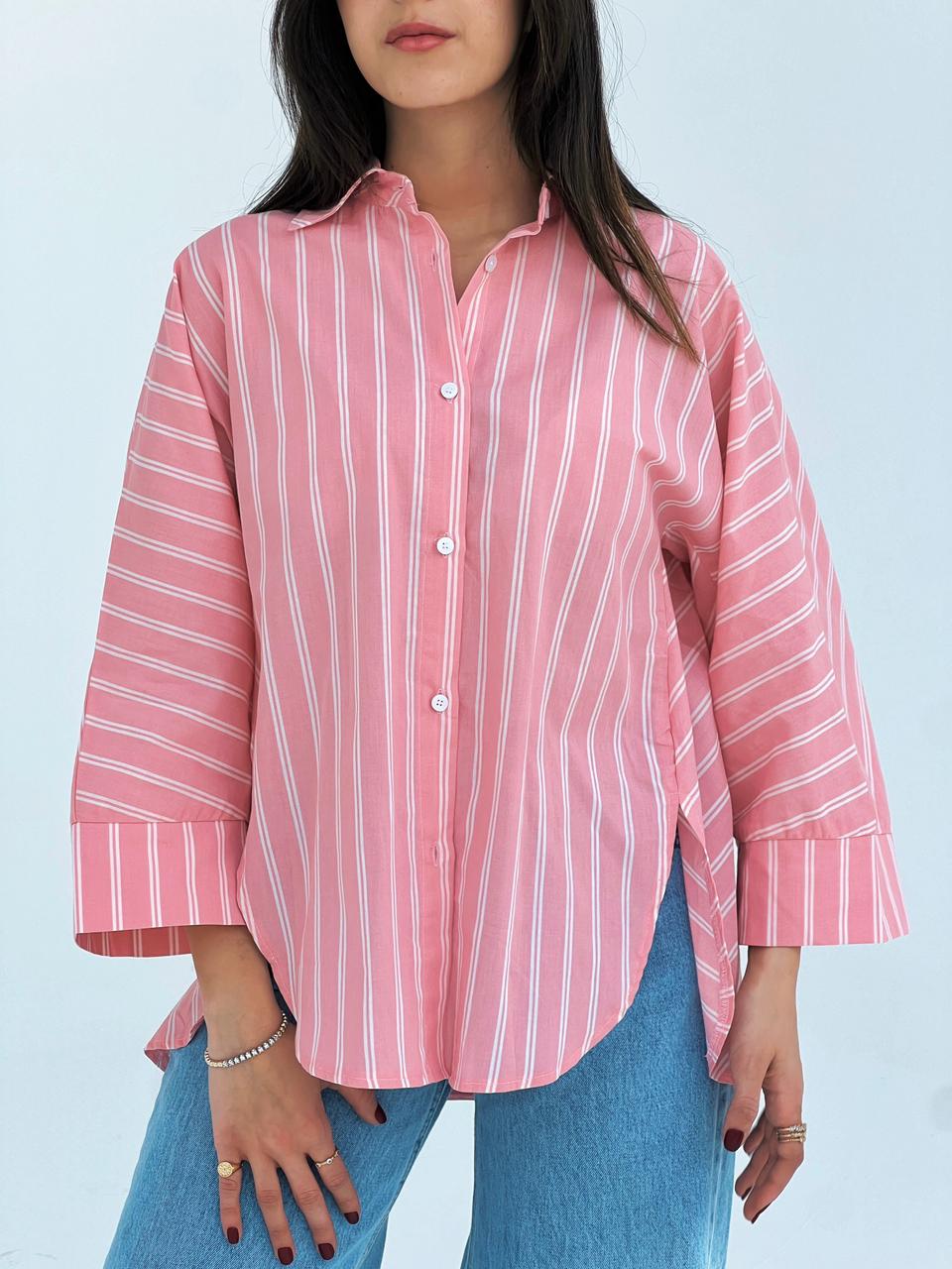 The Boxy Stripe Shirt - Rose