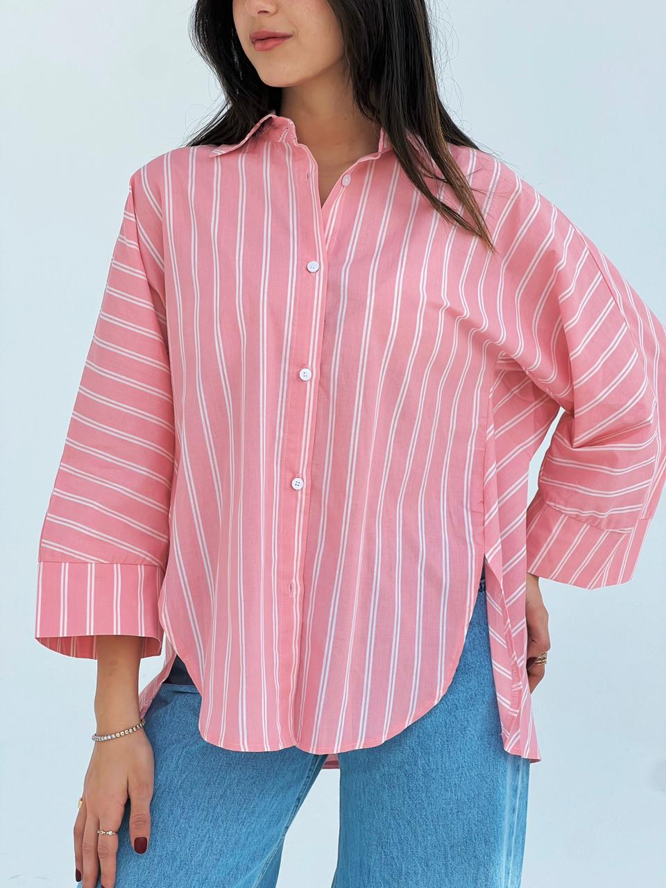 The Boxy Stripe Shirt - Rose