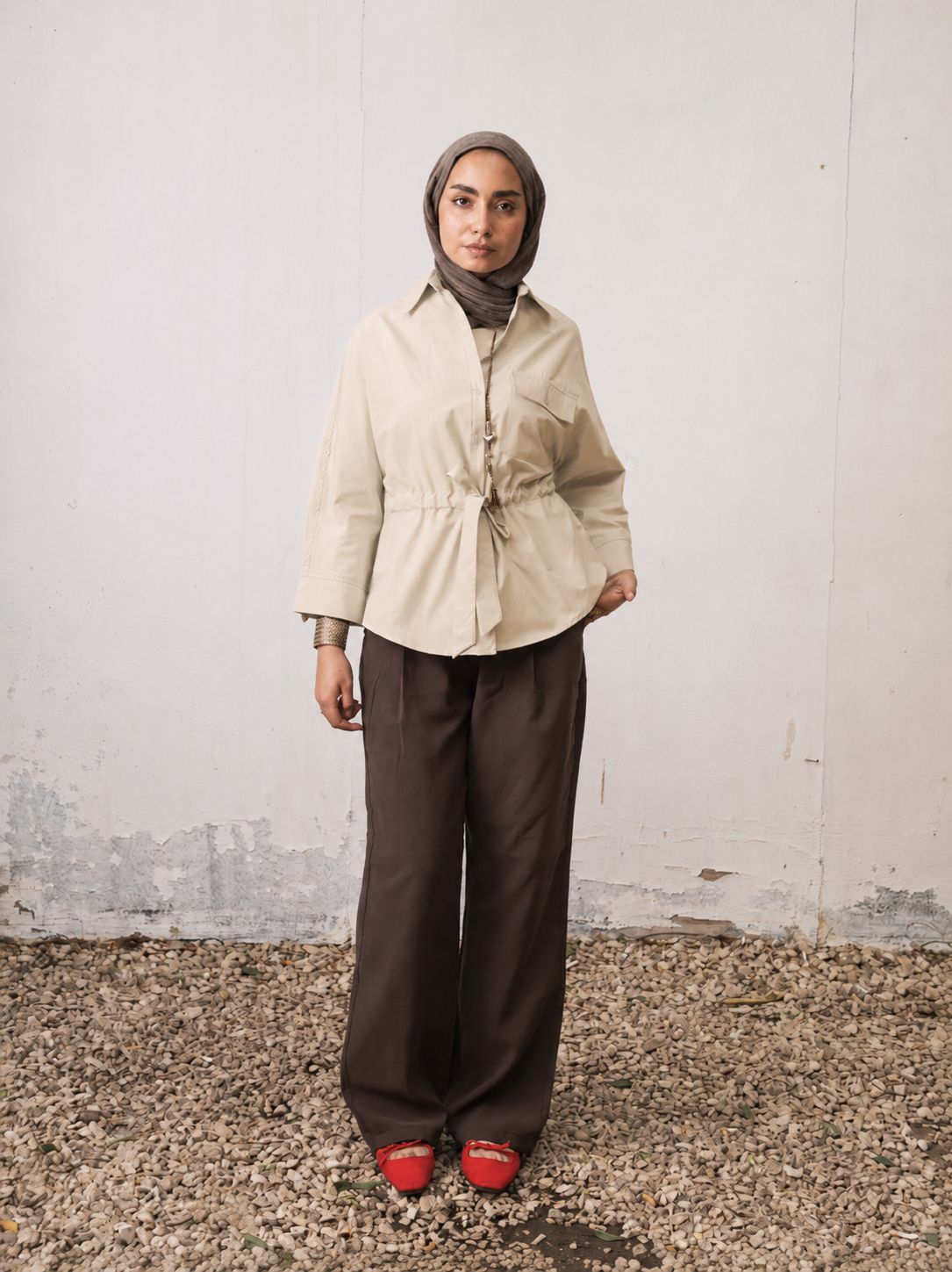 The Belted Shirt -Beige