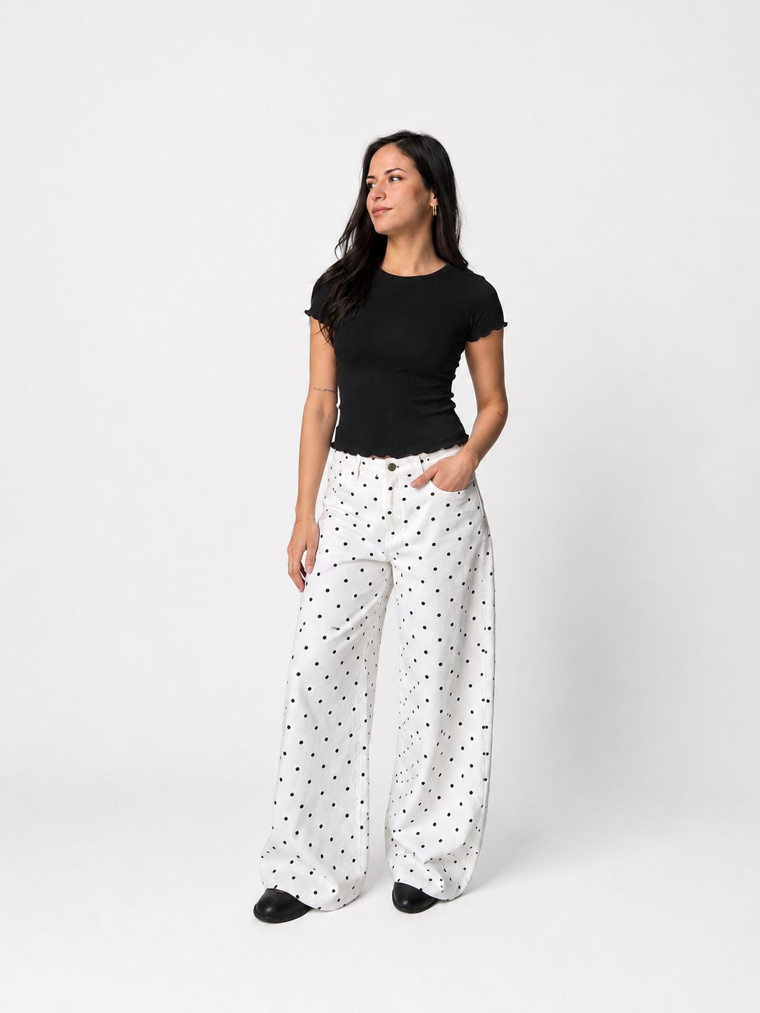 The Polka Denim - White