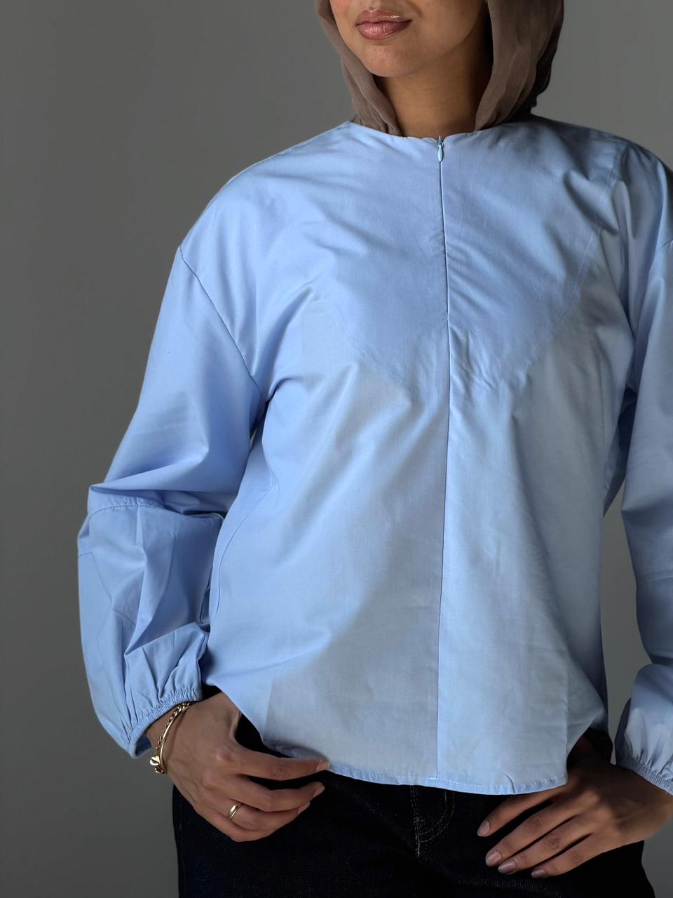 The Zip Front Blouse - Baby Blue