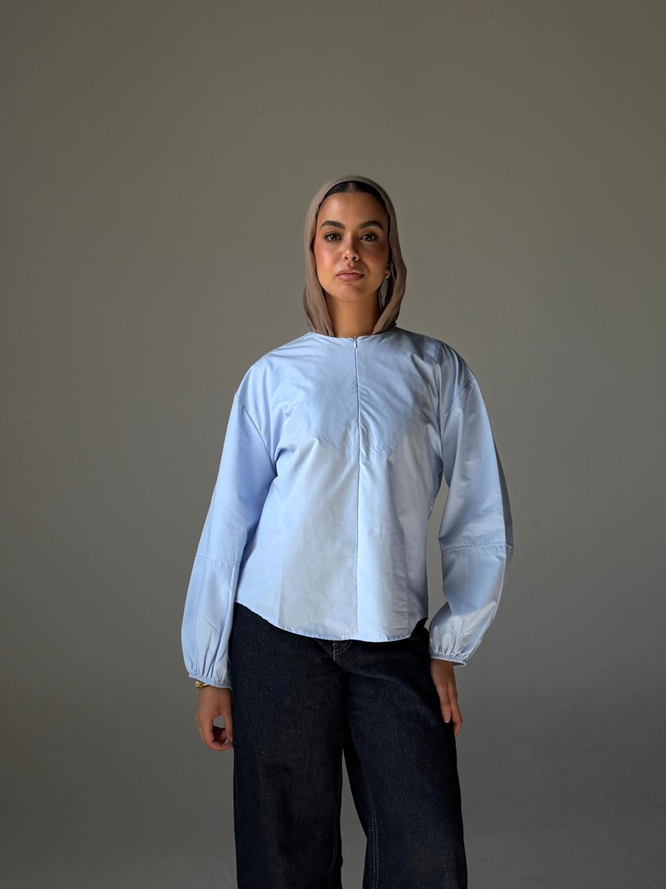 The Zip Front Blouse - Baby Blue