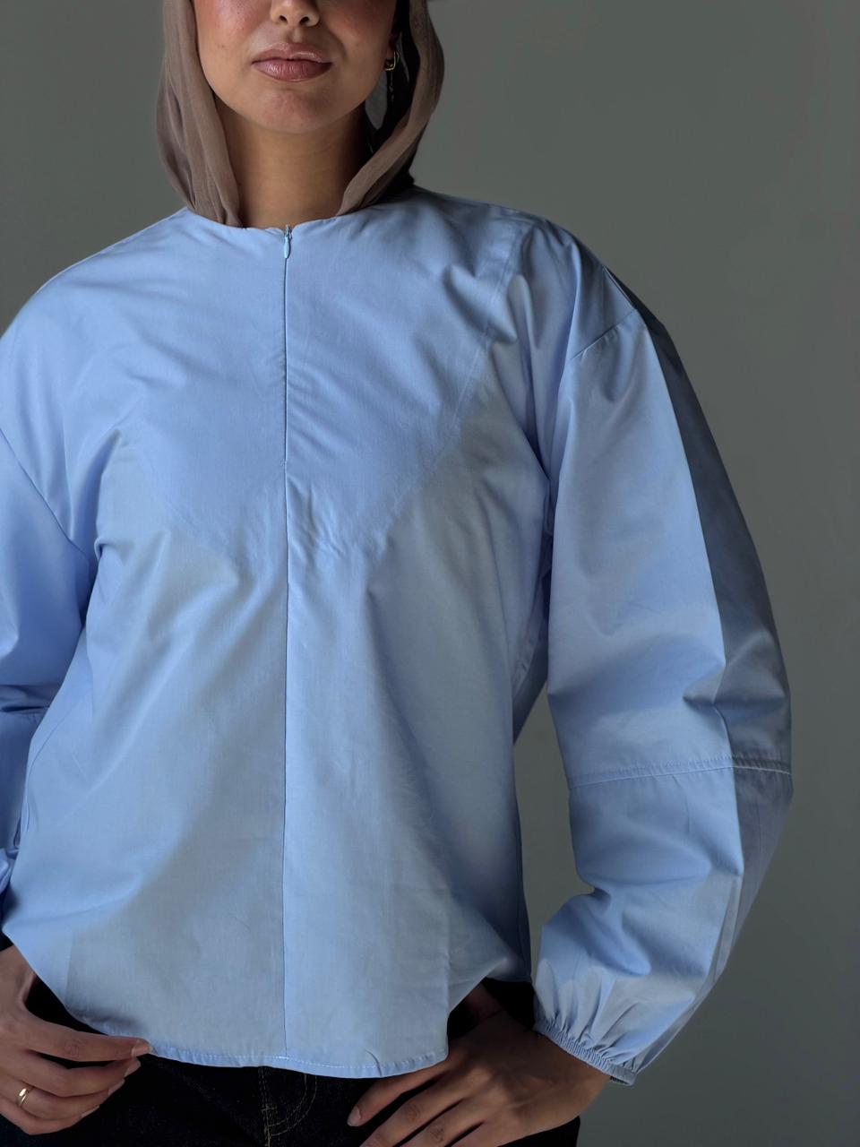 The Zip Front Blouse - Baby Blue