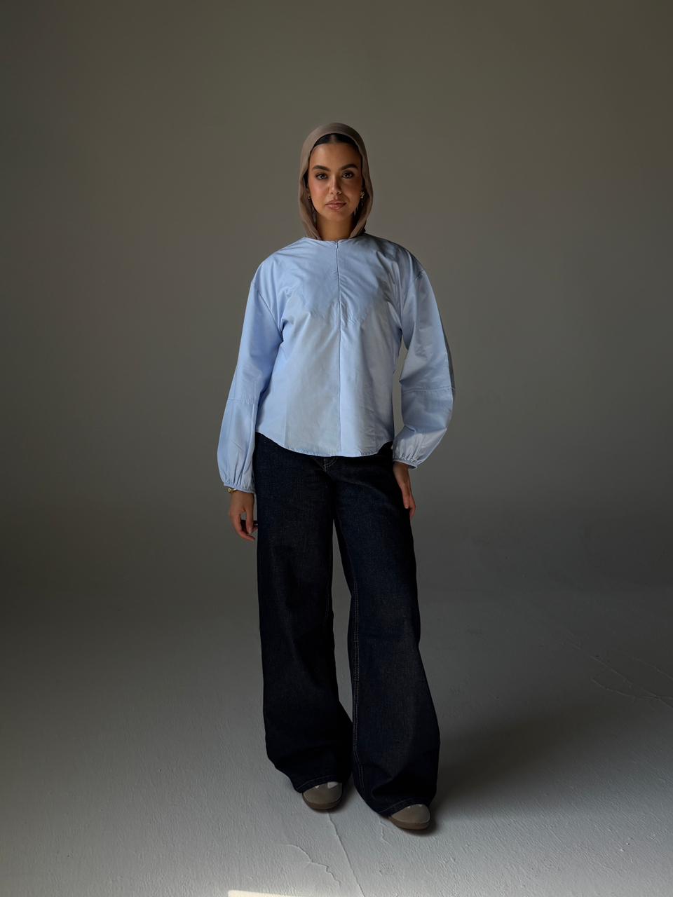 The Zip Front Blouse - Baby Blue