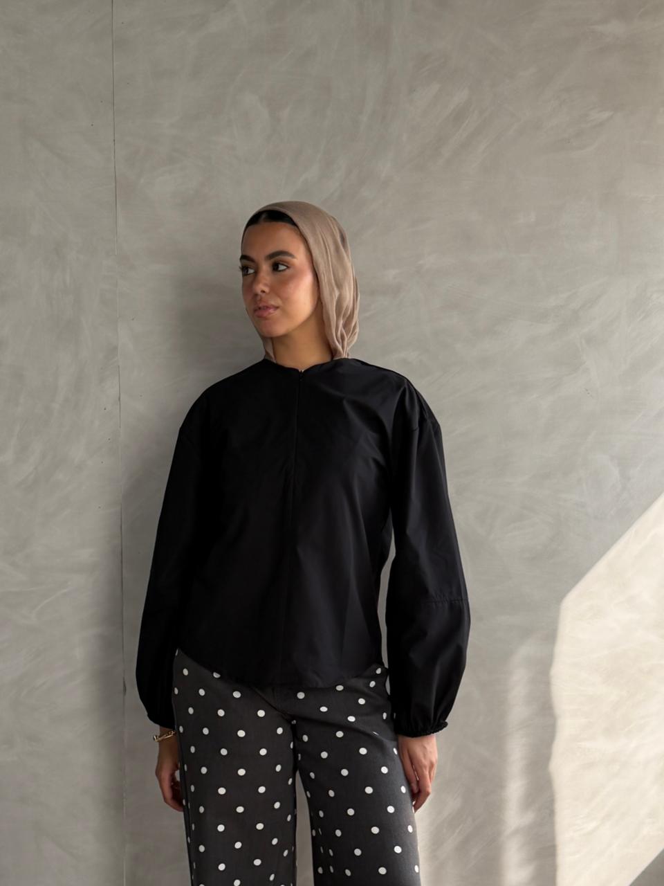 The Zip Front Blouse - Black