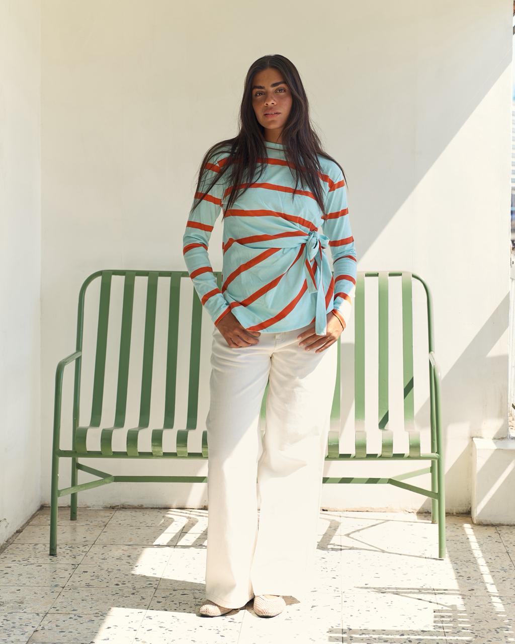 Striped Knot Tee - Orange