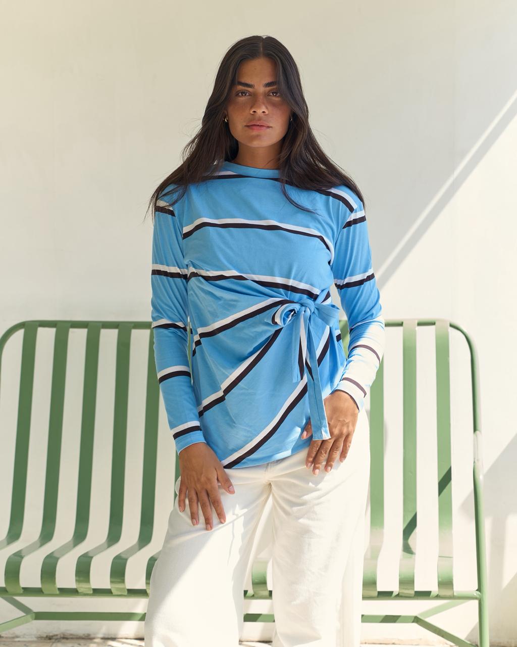 Striped Knot Tee - Blue