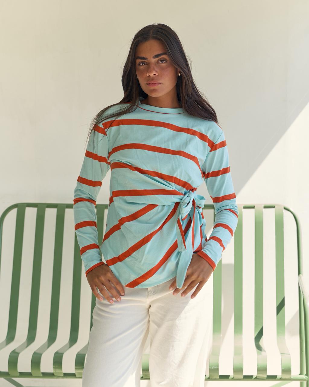 Striped Knot Tee - Orange