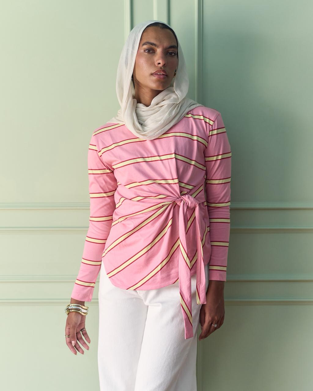 Striped Knot Tee - Pink