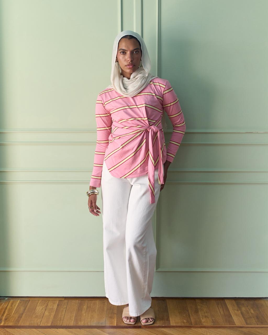 Striped Knot Tee - Pink