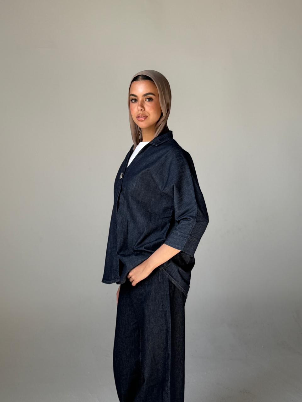 The Statement Button Denim Shirt - Dark Blue
