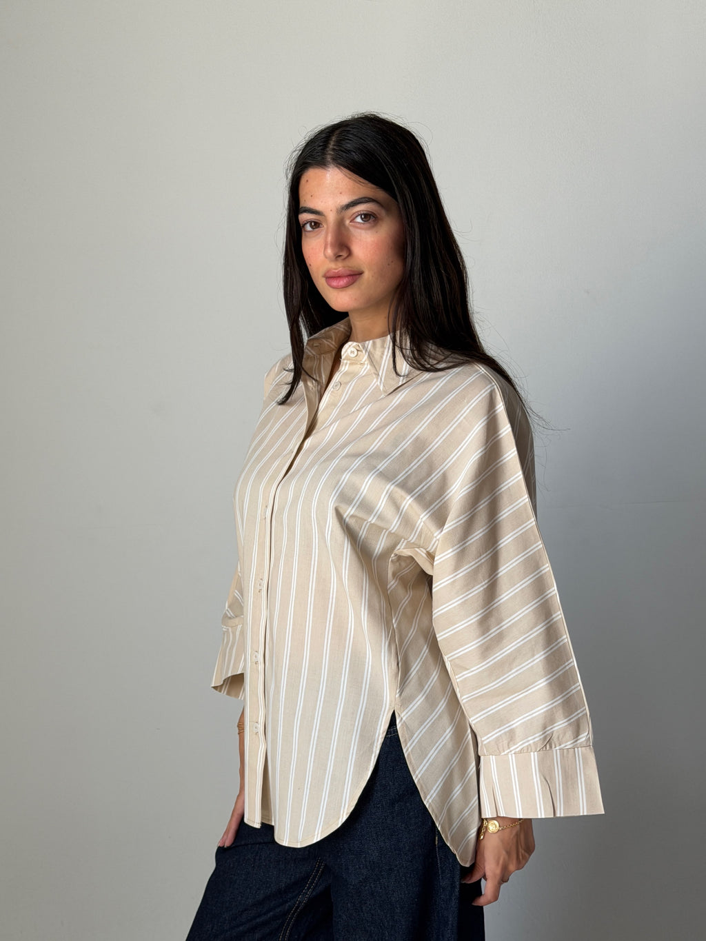 The Boxy Stripe Shirt - Beige