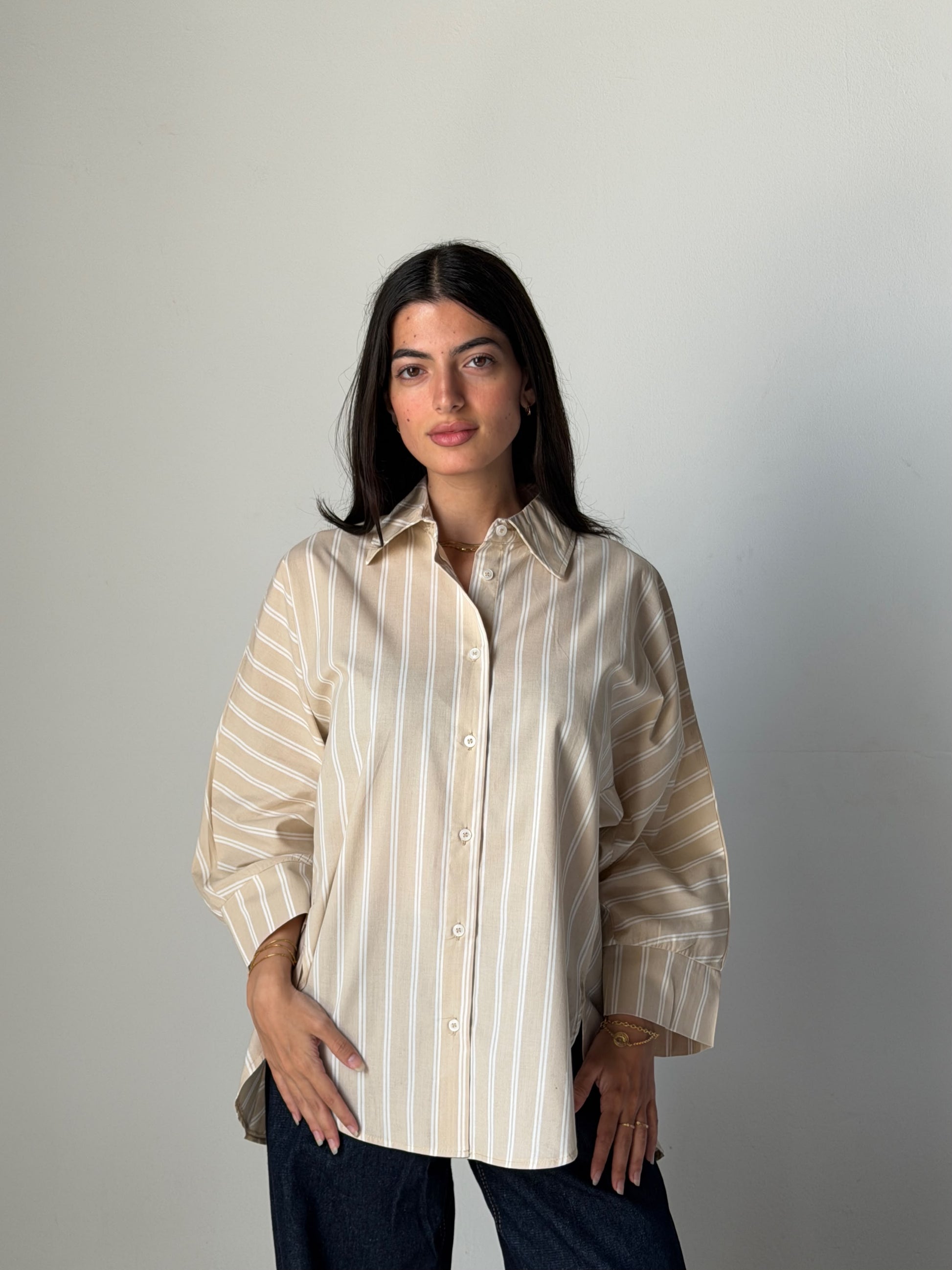 The Boxy Stripe Shirt - Beige
