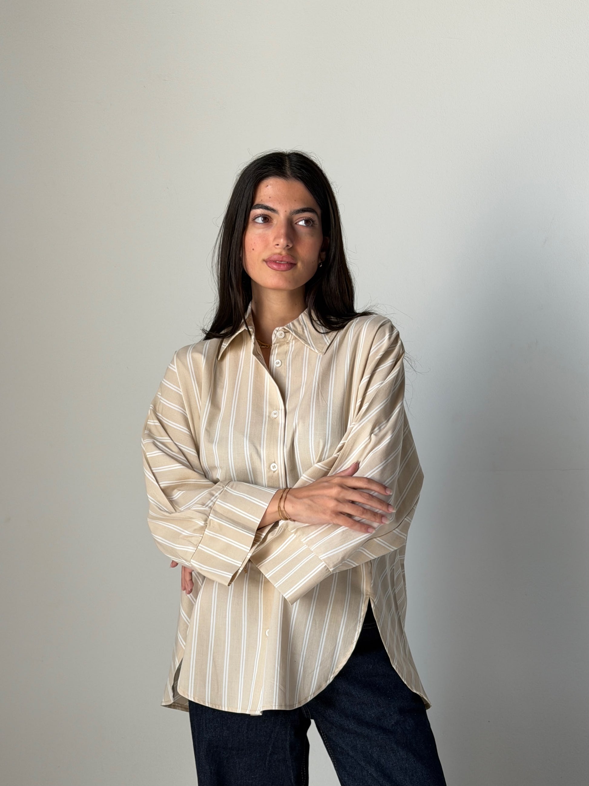 The Boxy Stripe Shirt - Beige