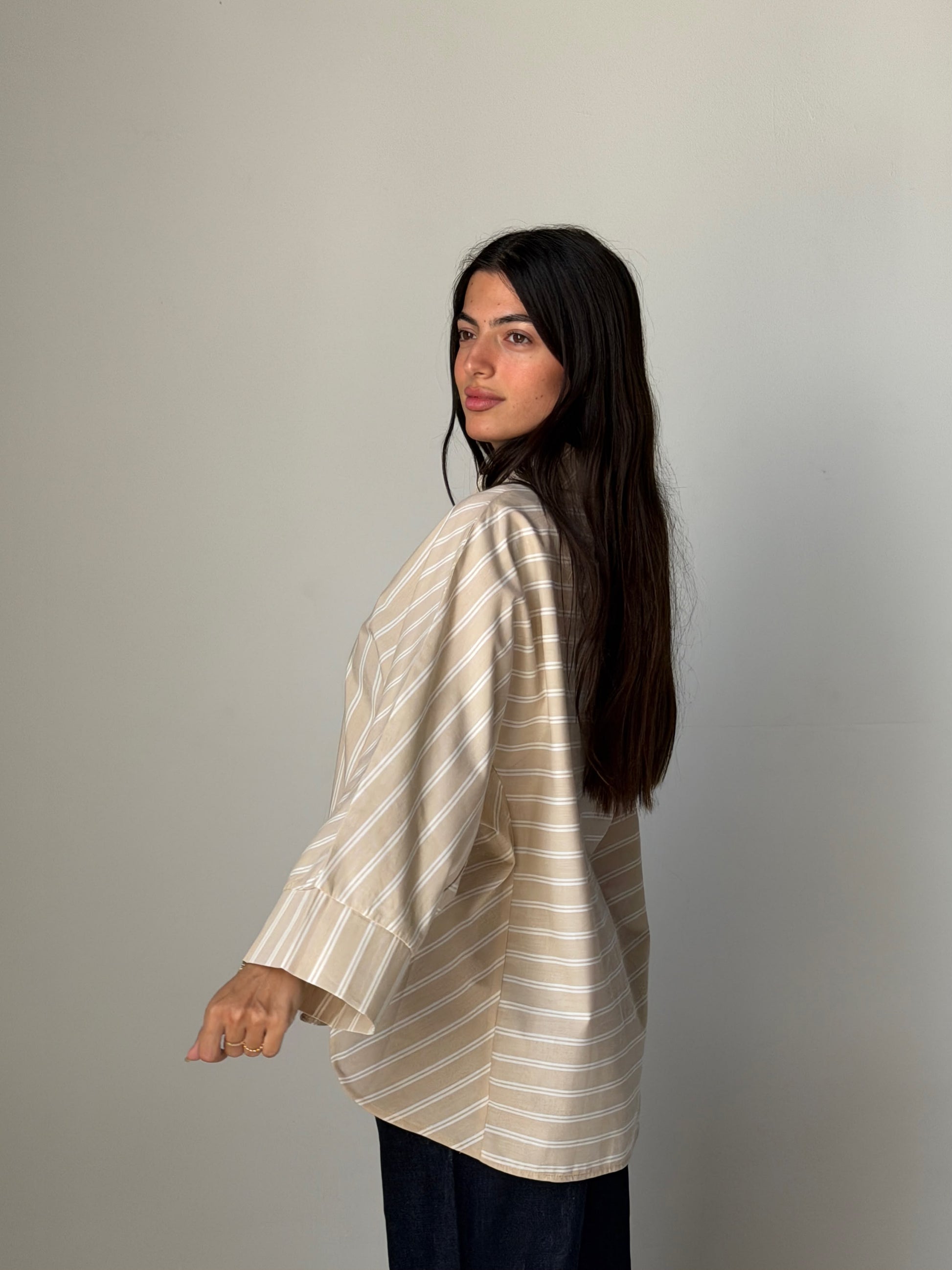 The Boxy Stripe Shirt - Beige